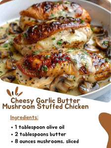 Cheesy Garlic Butter Mushroom Stuffed Chicken