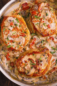 Bacon and Mushroom Smothered Pork Chops