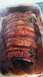 Slow-roast rolled pork belly