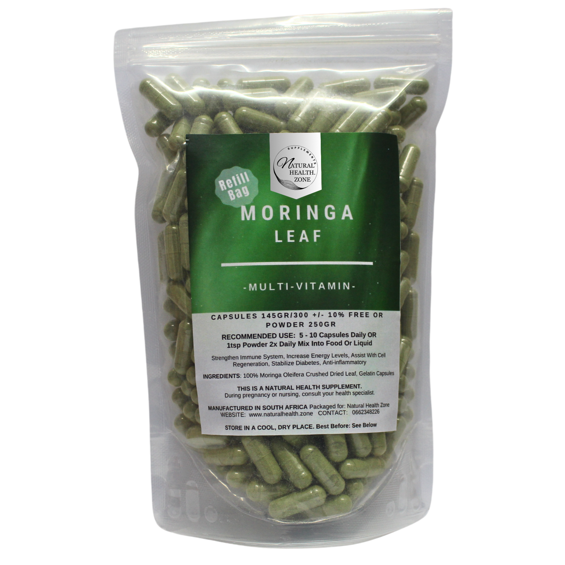 Moringa Capsules Refill Pack 300 Capsules ± 10% FREE
